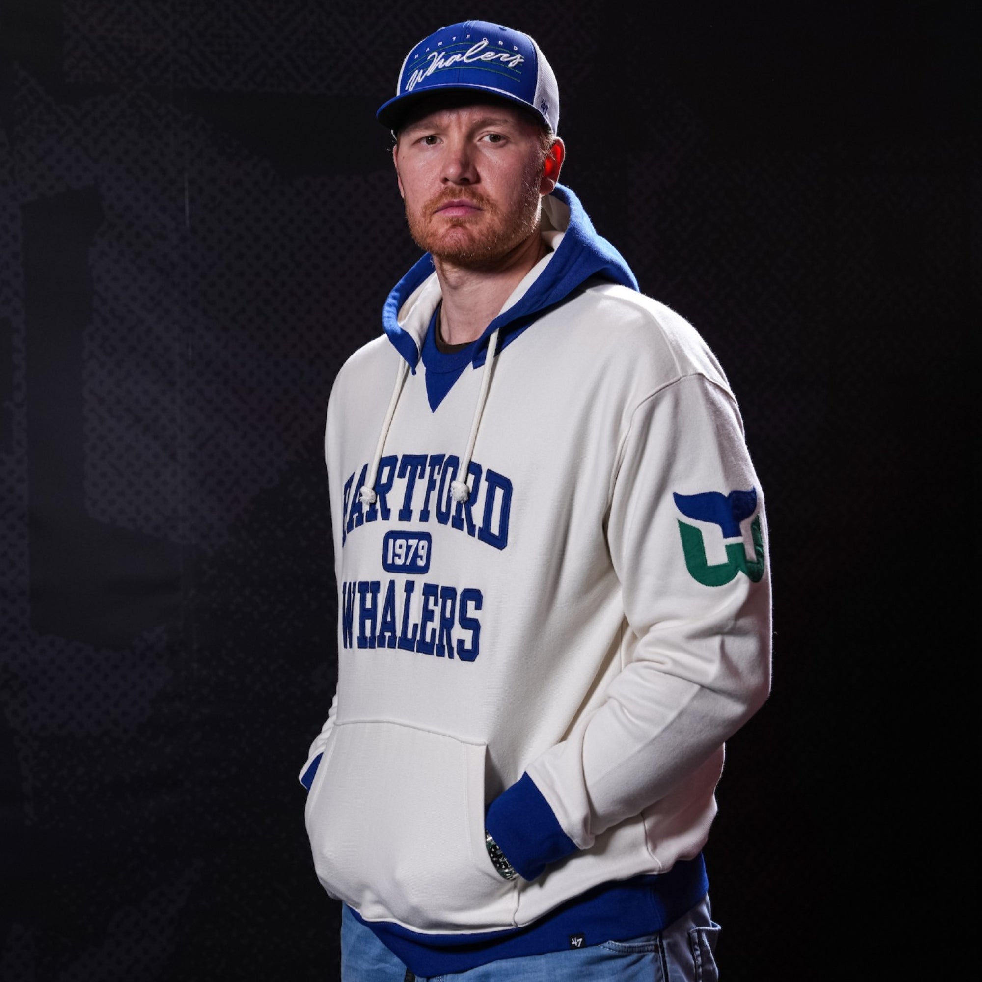 The hoodie being worn by Hurricanes goaltender Frederik Andersen