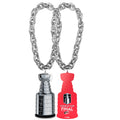 Large silver-colored chain with 2-sided Stanley Cup pendant, one red side with Finals/Primary logo