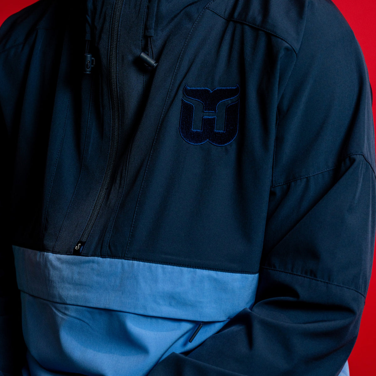 Close up of the jacket & the Whalers logo on the front