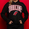 Black lightweight pullover hoodie, "HURRICANES" in white/red arched with Flags logo beneath on front