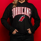 Black lightweight pullover hoodie, "HURRICANES" in white/red arched with Flags logo beneath on front