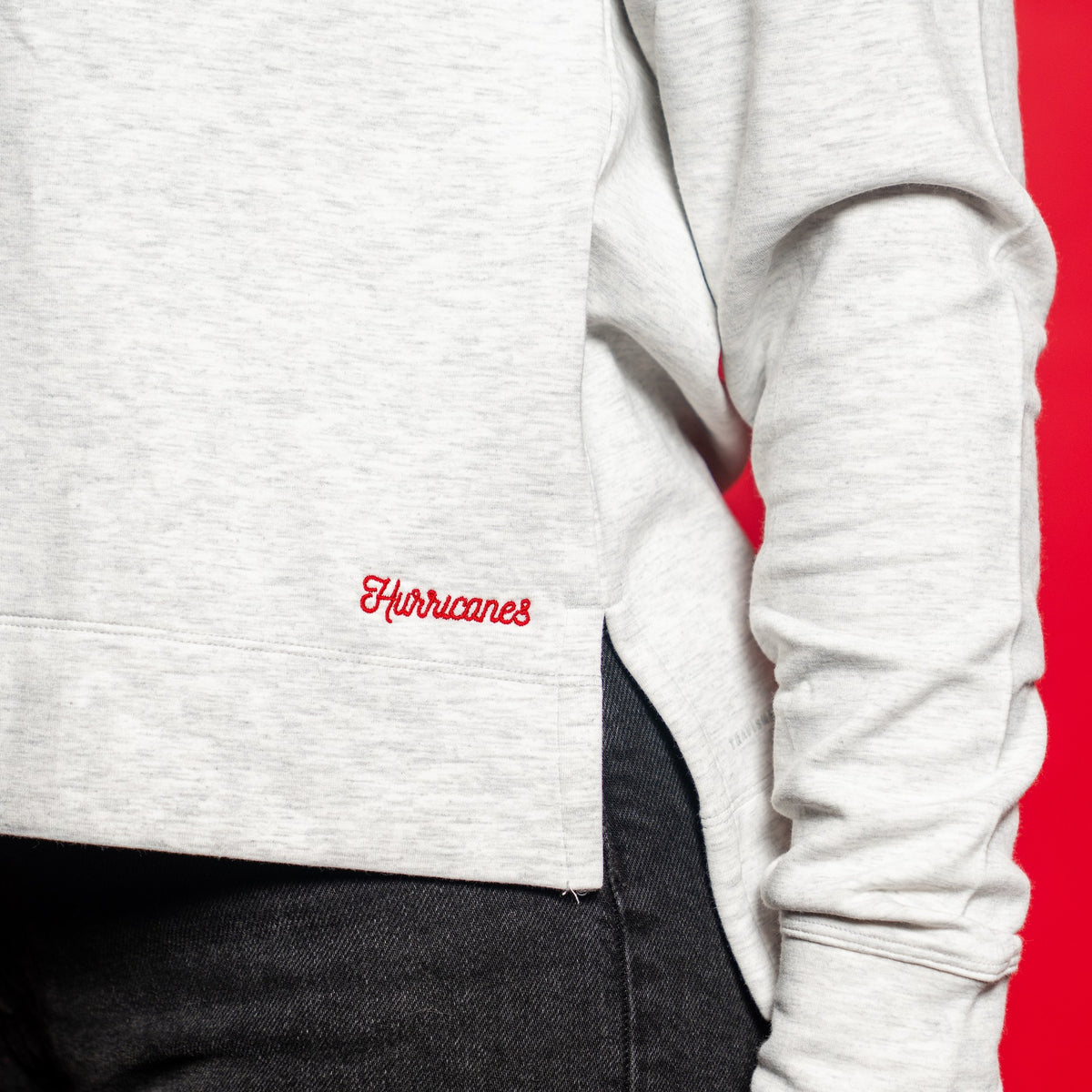Close up of the cursive wording on the left waist