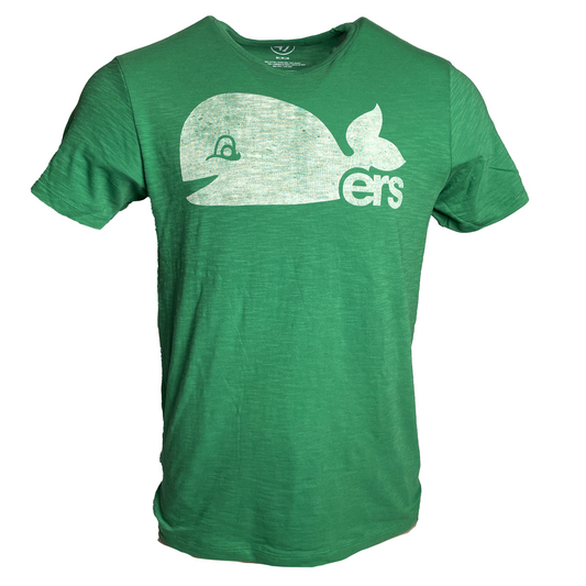 Kelly green tee with white Pucky Whalers logo across the chest