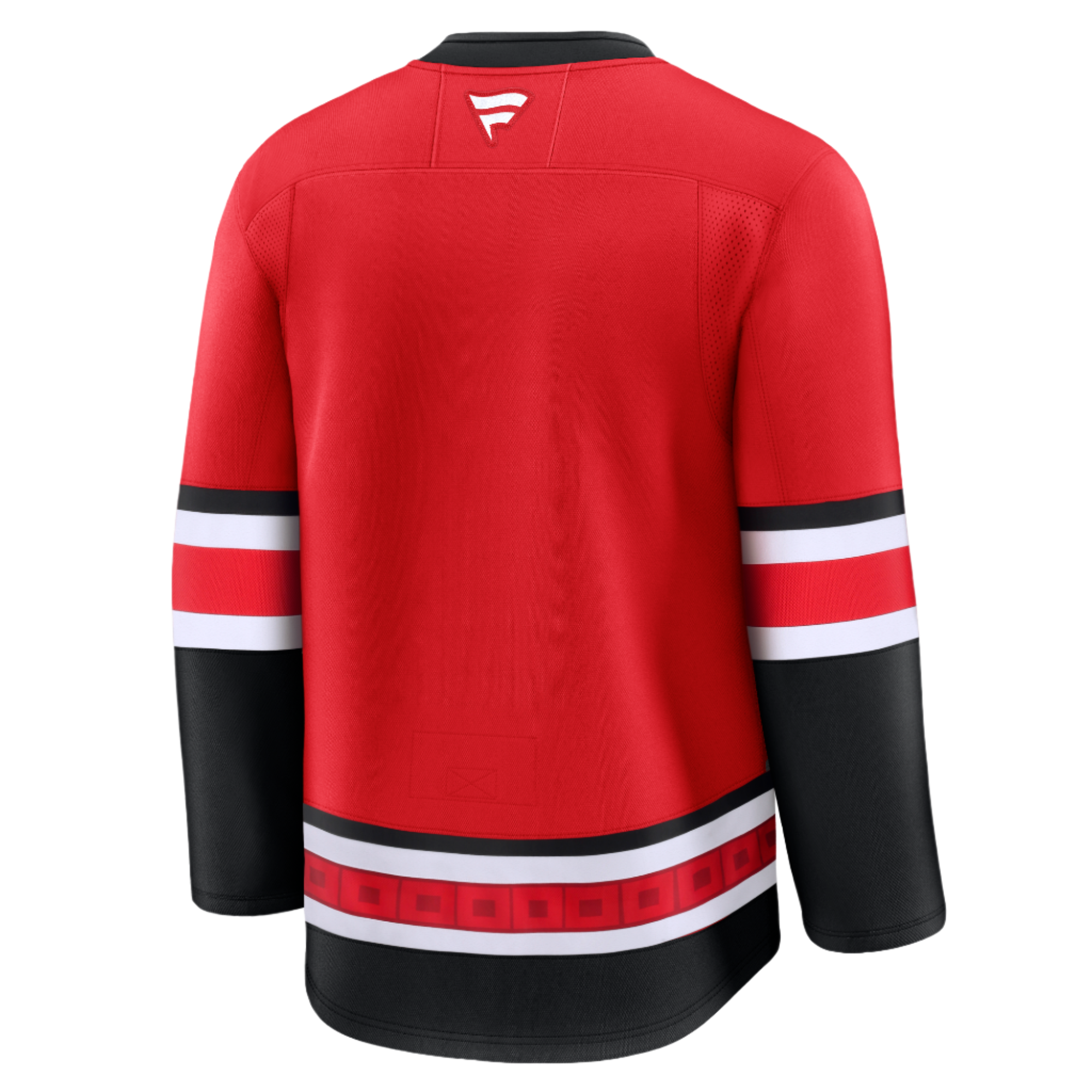 Back: Red jersey, black/white trim., white Fanatics logo at neckline