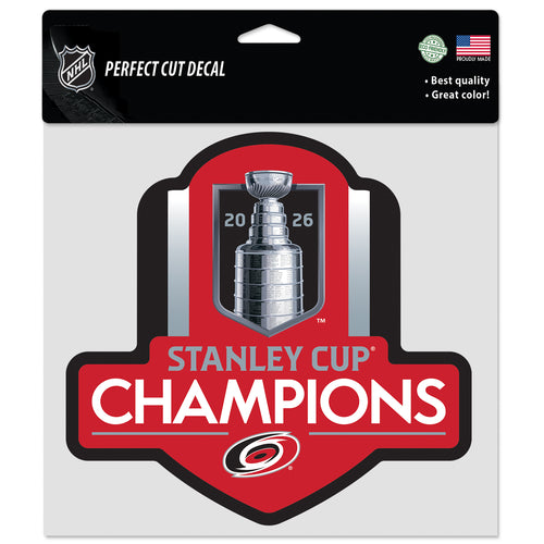 Red/silver/black decal with 2026 Stanley Cup Champions logo overtop of red