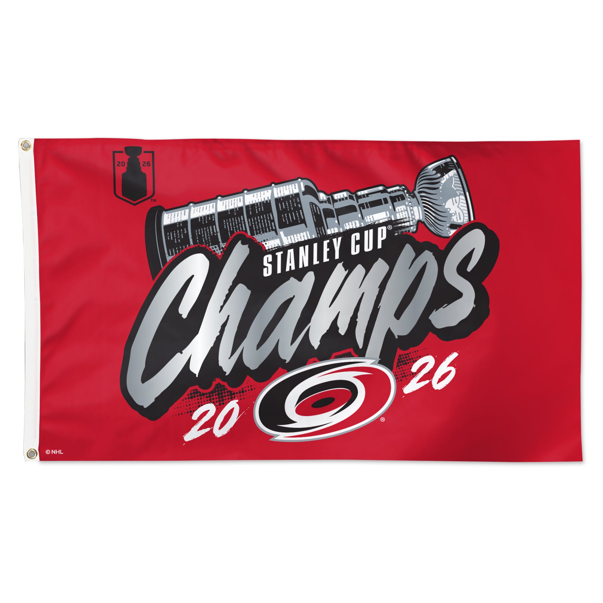 Red 3x5 Flag, "Stanley Cup Champs 2026" in silver/black with Stanley Cup/Primary logo