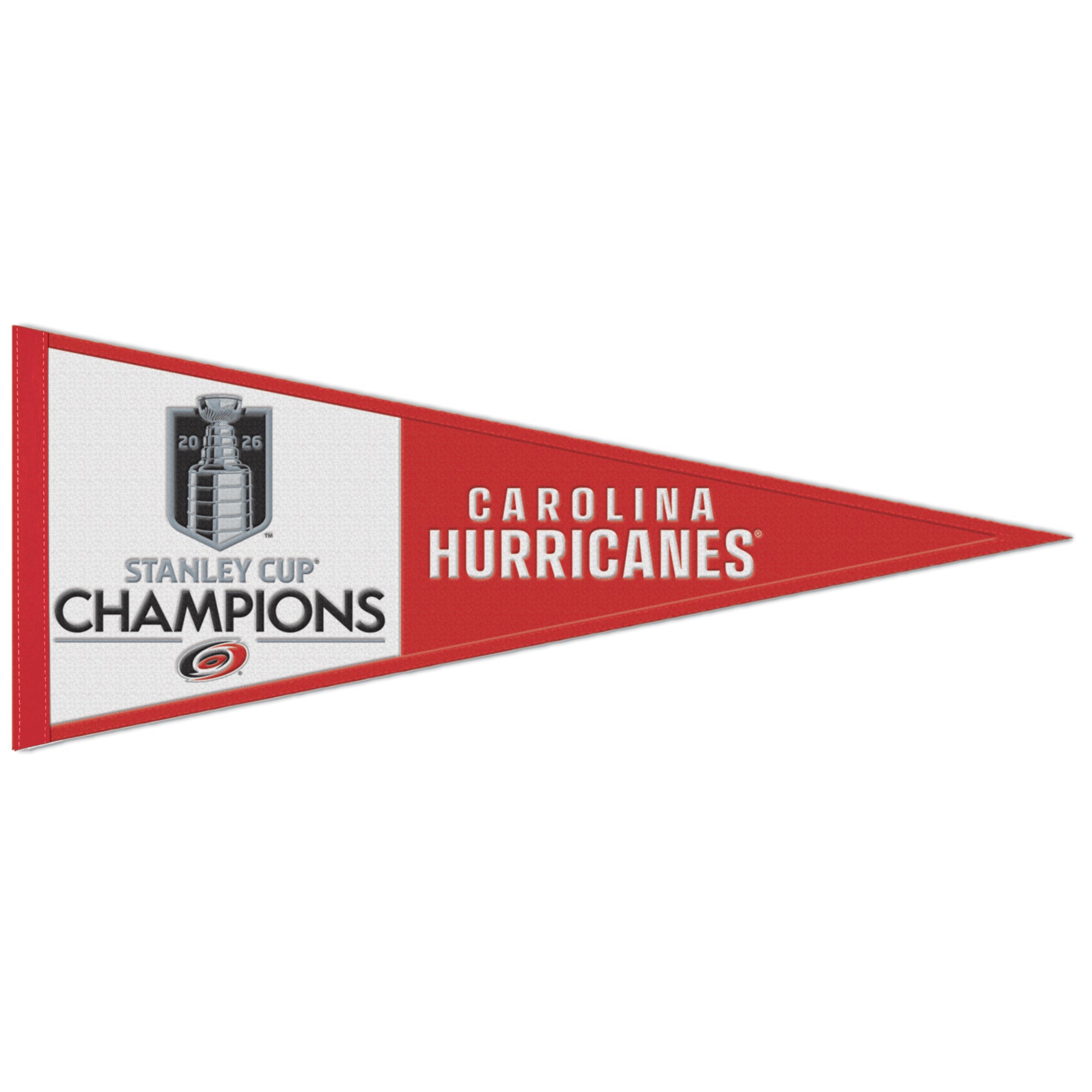 Red pennant with white box, SCC logo in box, "CAROLINA HURRICANES" in white next to box