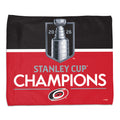 Black/red rally towel with white stripe through middle, "2026 Stanley Cup Champions" logo across front