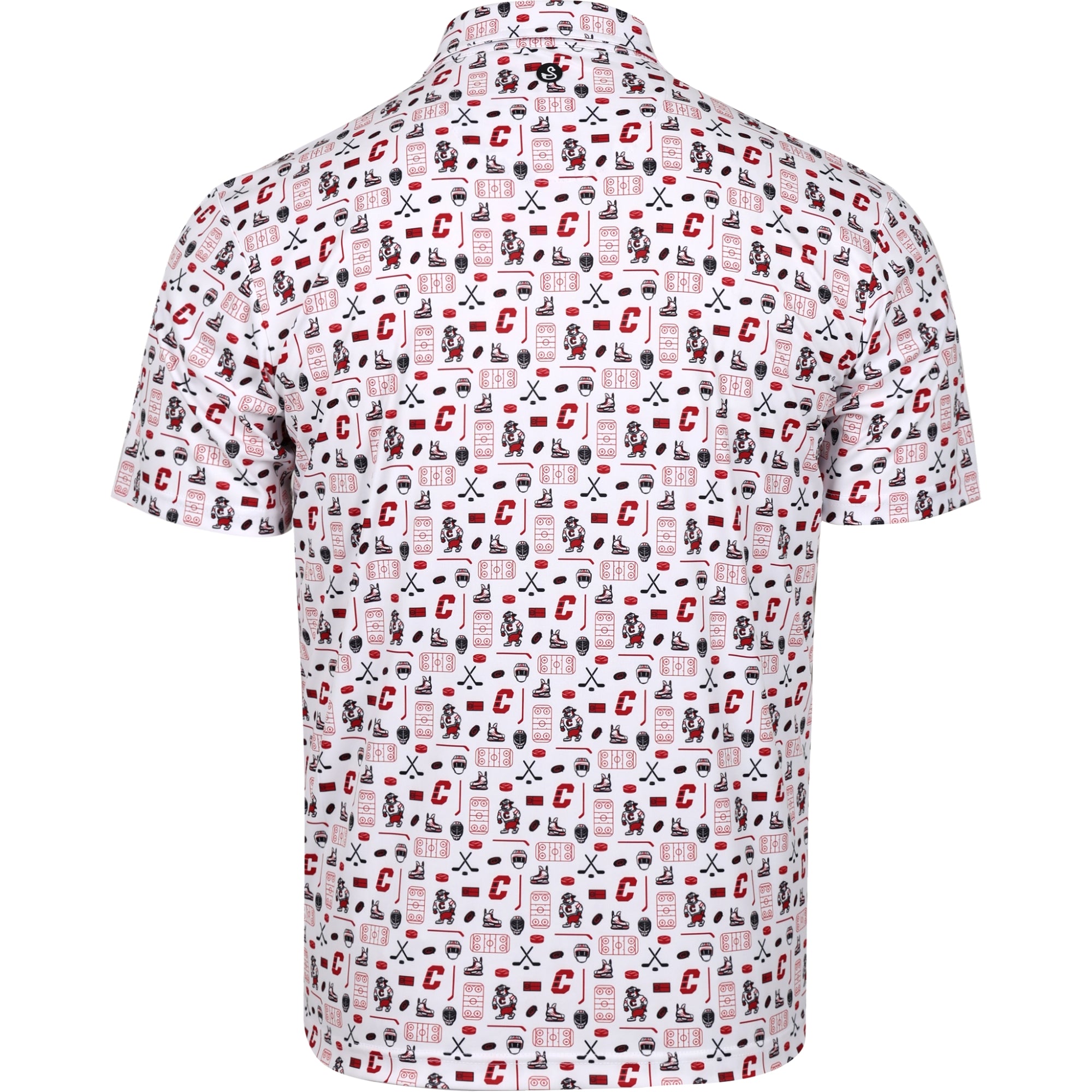 Back: White polo, repeating pattern of Hurricanes road logos and elements