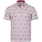 Front: White polo, repeating pattern of Hurricanes road logos and elements