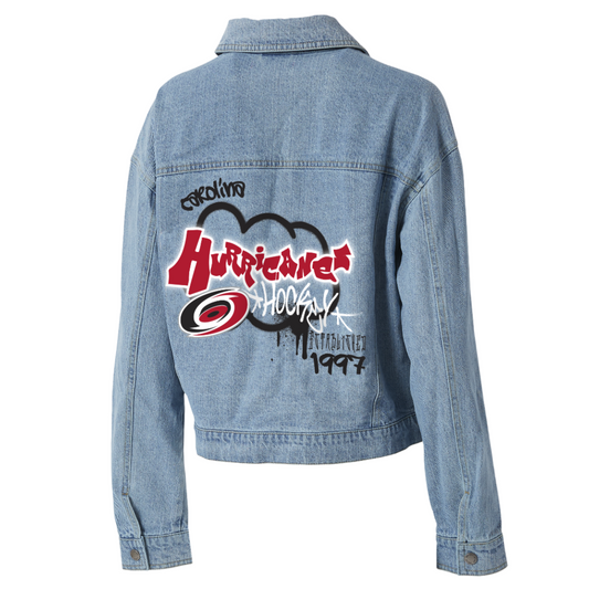 Back: Jean jacket with Hurricanes Hockey graffiti-style graphic on back