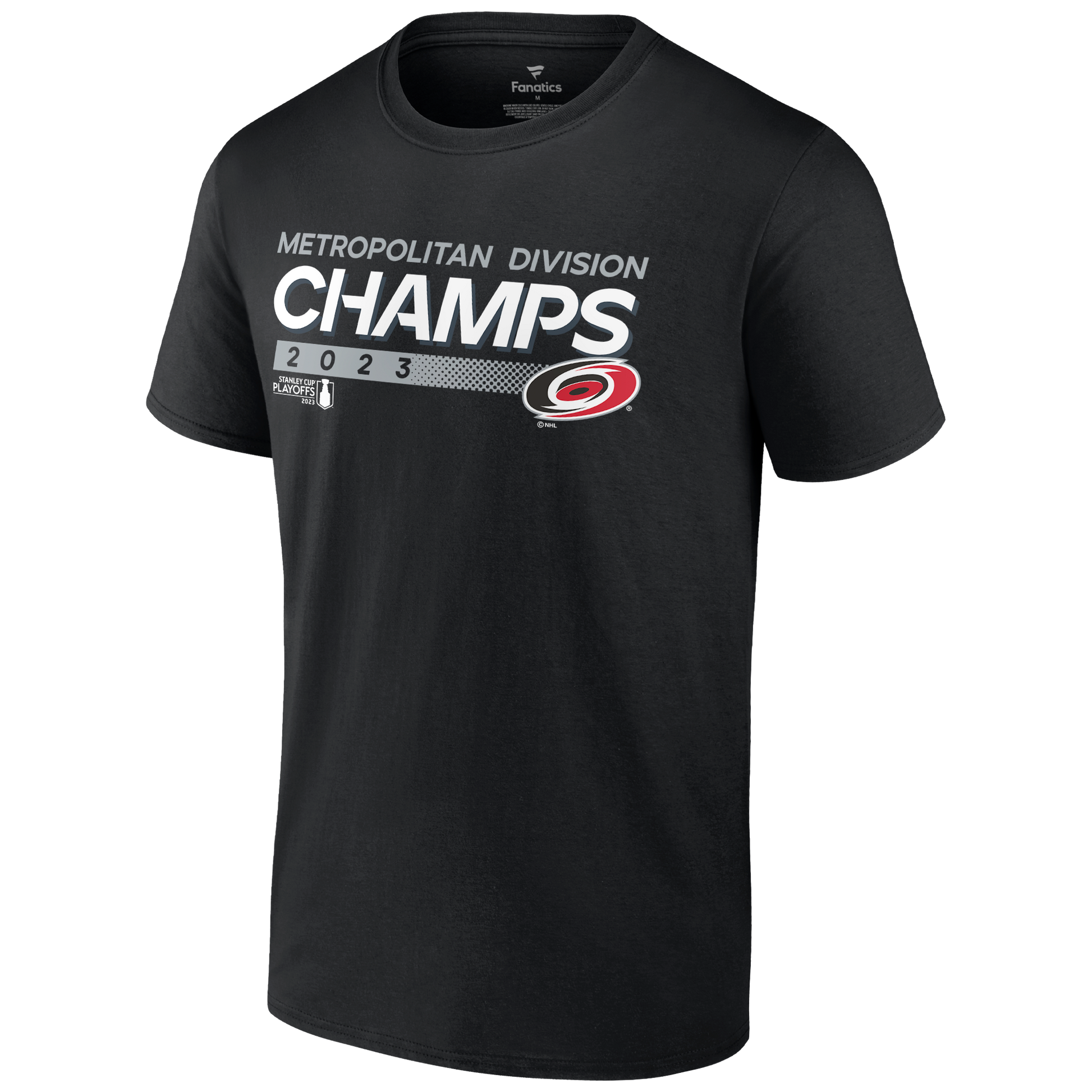 black tee with 2023 Metropolitan Division Champs graphic on front