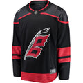 black jersey with dark gray shoulders and red trim, Flags logo on front