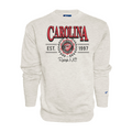 Cream crew, graphic with "CAROLINA", "EST. 1997", "Raleigh, NC" surrounding Hurricanes badge with laurels