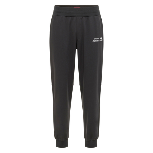 Black pants that says Carolina Hurricanes in white on left pant