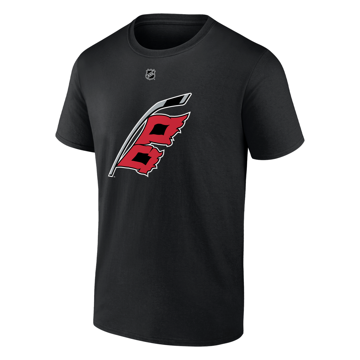 Front: Black tee with Flags logo on front, NHL logo below neck