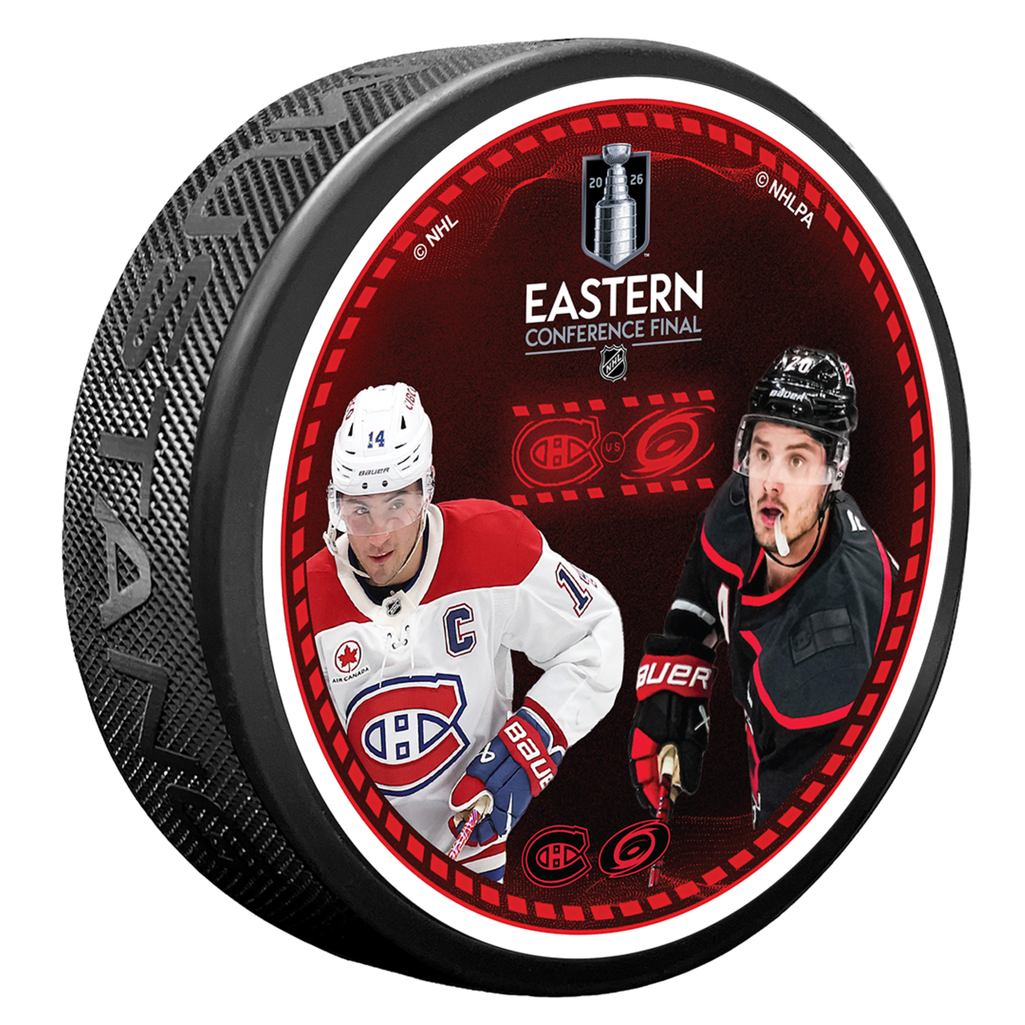 Hurricanes/Canadians ECF Matchup Puck featuring Nick Suzuki & Sebastian Aho