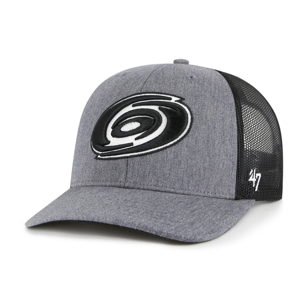 Front: Gray trucker hat, Black/white Primary logo on front, 47 logo on left side