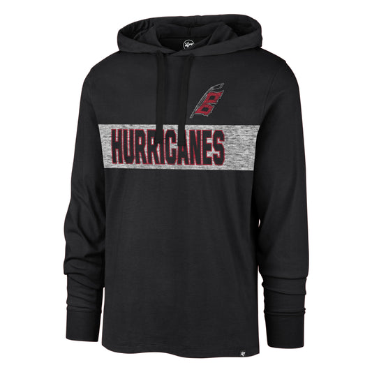 Front: Black Hood with white stripe saying hurricanes and flag logo above