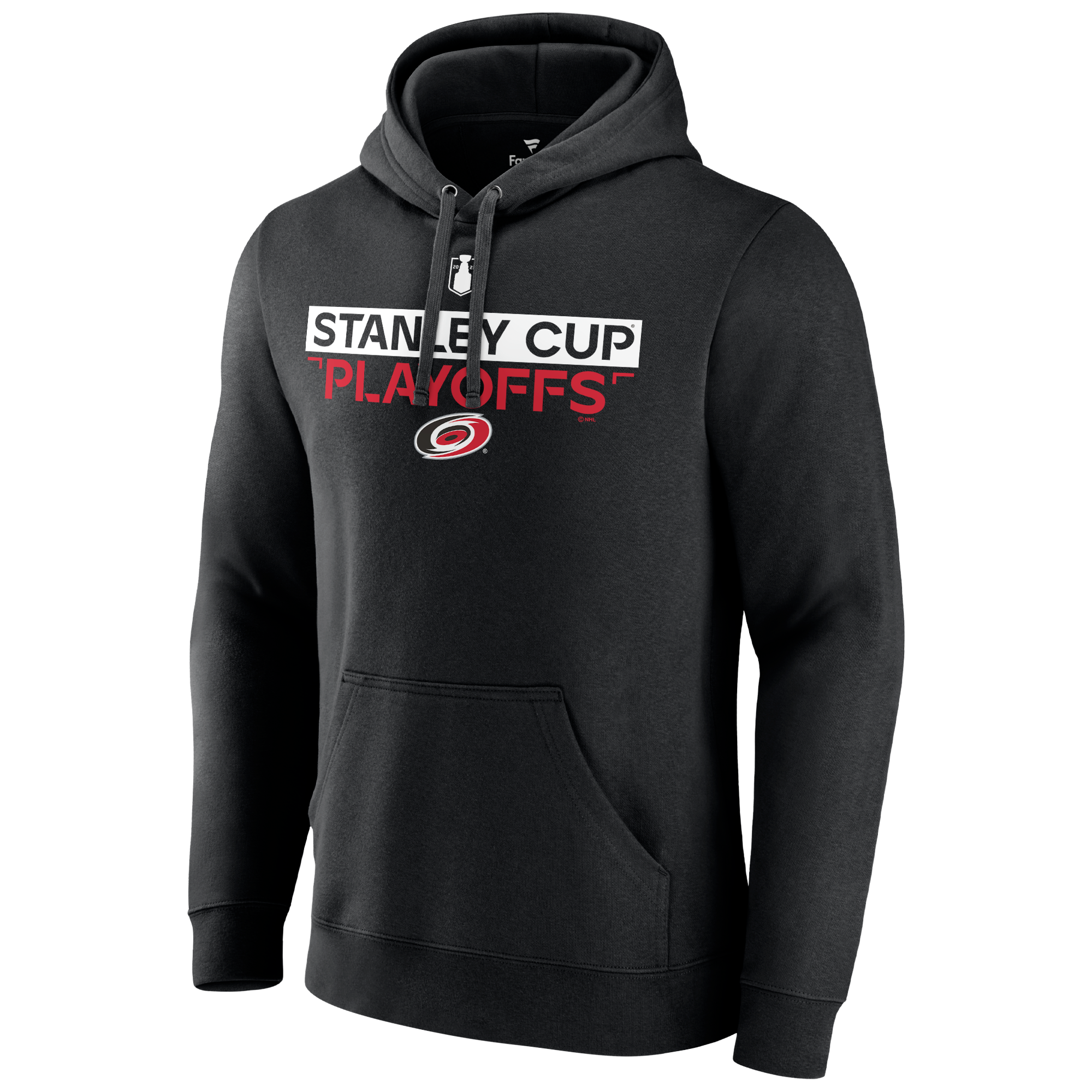 Black hoodie with 2023 Stanley Cup Playoffs logo with Canes primary logo on front