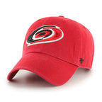 red hat with Hurricanes primary logo on front and black 47 logo on left side
