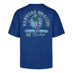 Back: Royal blue tee, "HARTFORD WHALERS" arched around old-school hockey player