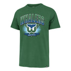 Front: Green tee, "Whalers" in green/blue gradient, with Whalers tail logo, "Hockey" on blue banner