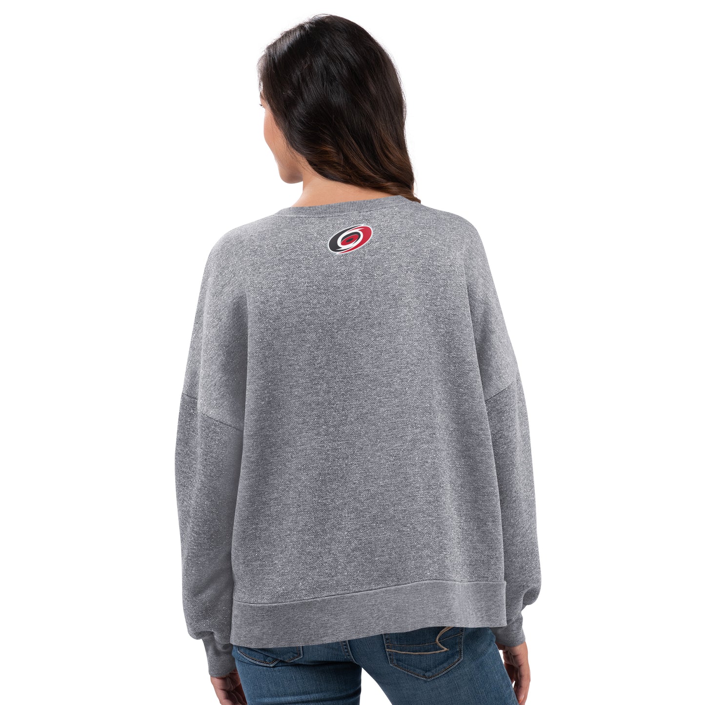 Back: Grey crewneck with Hurricanes logo at top of neck