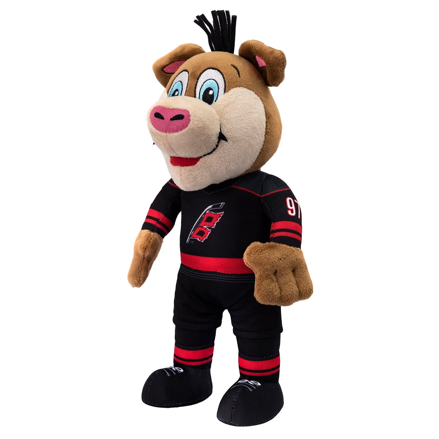 Side: 20" plush Stormy wearing black uniform with 97 on sleeve