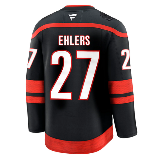 Hurricanes black jersey with "EHLERS 27" on back, "27" on both arm sleeves