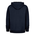 Back: Navy blue hoodie, no design on back