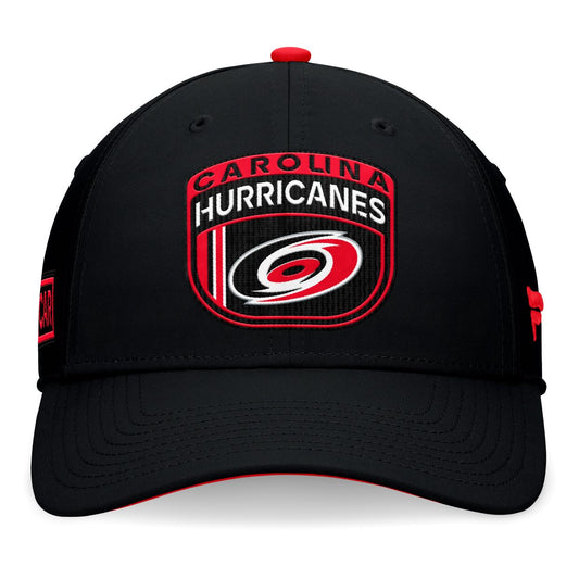 Front: Black hat with Carolina Hurricanes 2024 NHL Draft patch on front