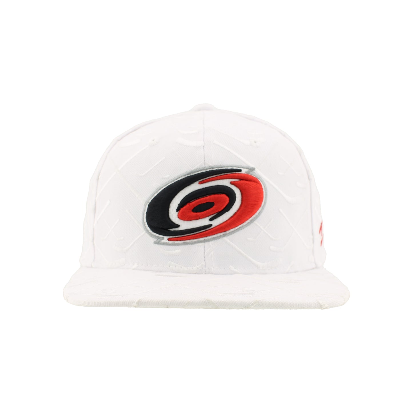 Front: White hat with 3D hockey pattern, Hurricanes primary logo on front