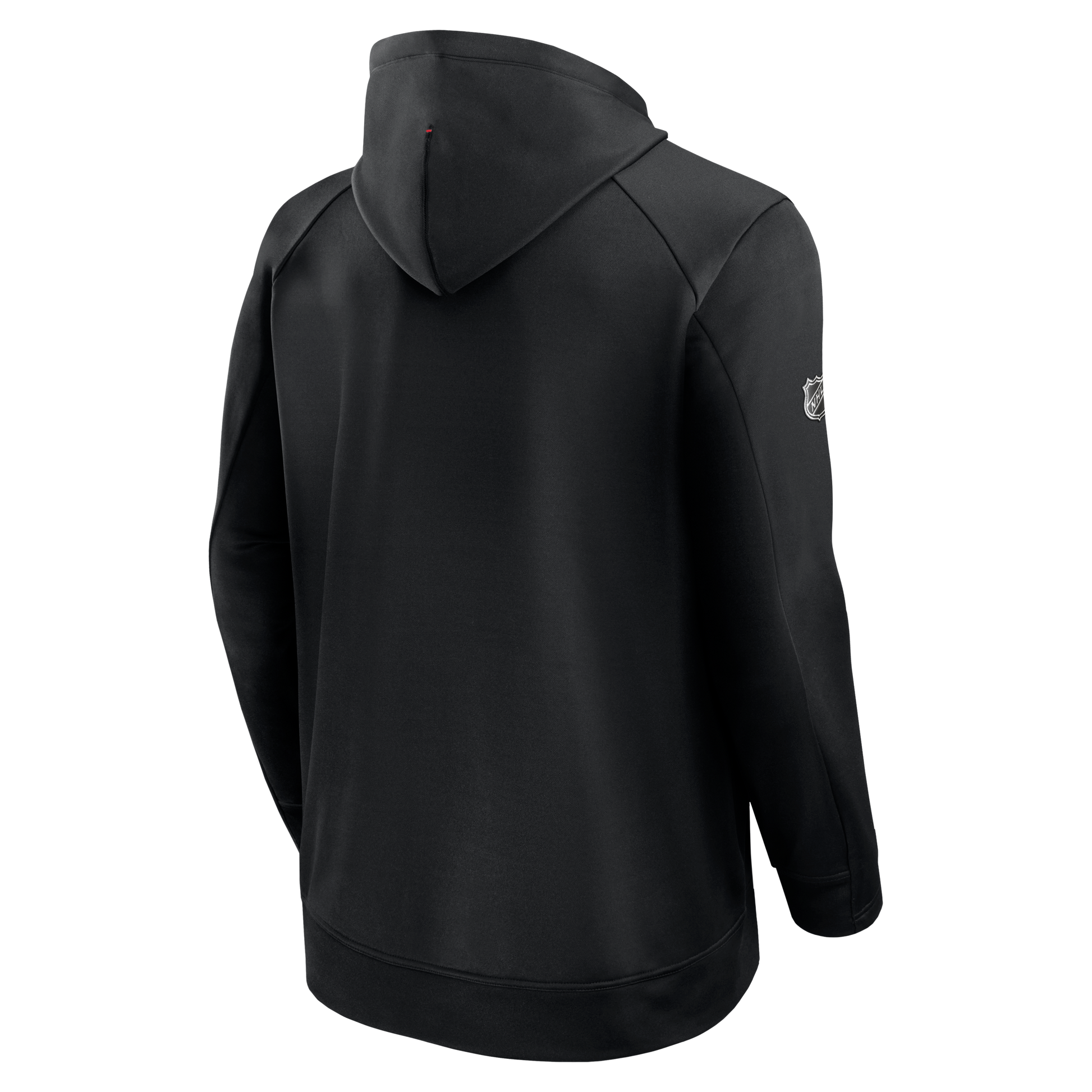 Back: Black hoodie with NHL shield on right sleeve