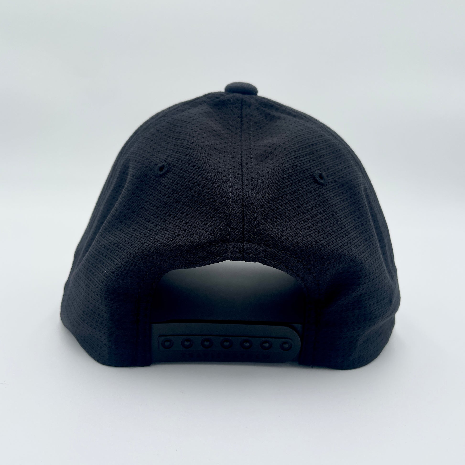 Back: Black hat with black snapback straps