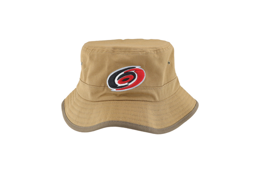 Front: Tan bucket hat with Hurricanes primary logo on front