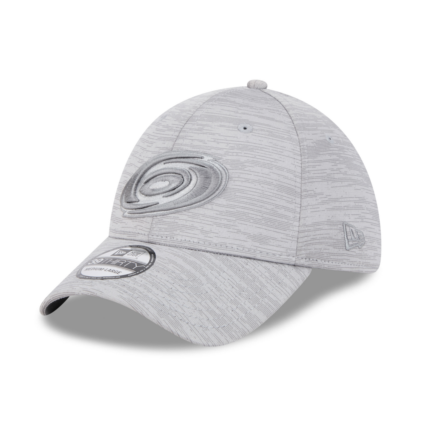 Left: Gray hat with Hurricanes primary logo in all gray on front