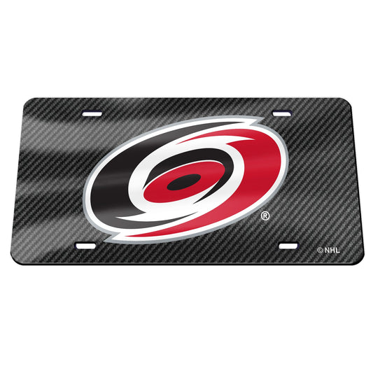 Carbon acrylic license plate with Hurricanes primary logo on front