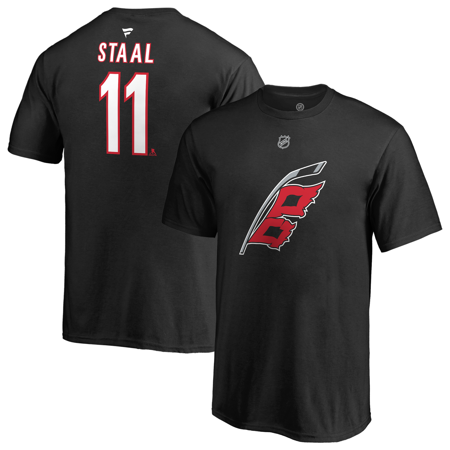 black tee with Flags logo on front, Staal 11 on back