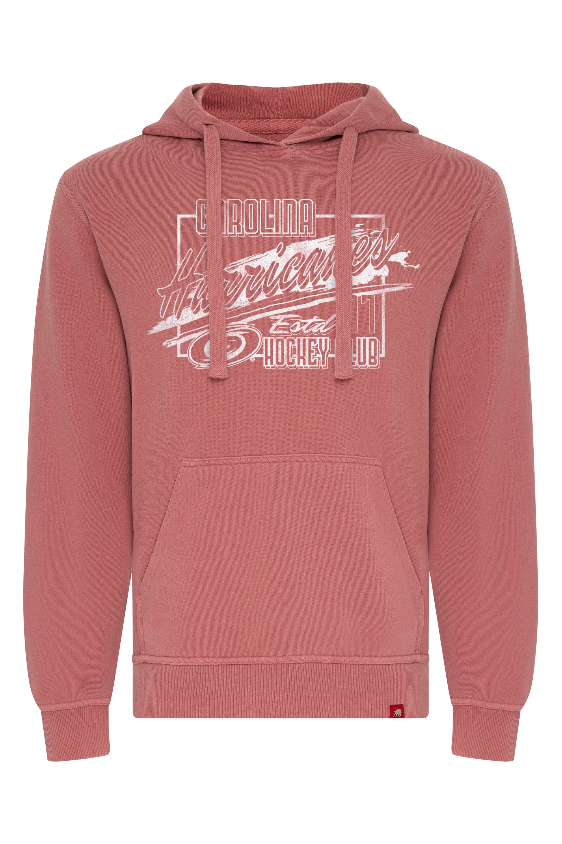 Salmon colored hoodie with white Carolina Hurricanes Hockey Club logo on front