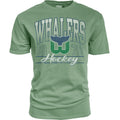 Green tee, "WHALERS" arched "Hockey" cursive in white, Tail logo, '1979' in blue outline