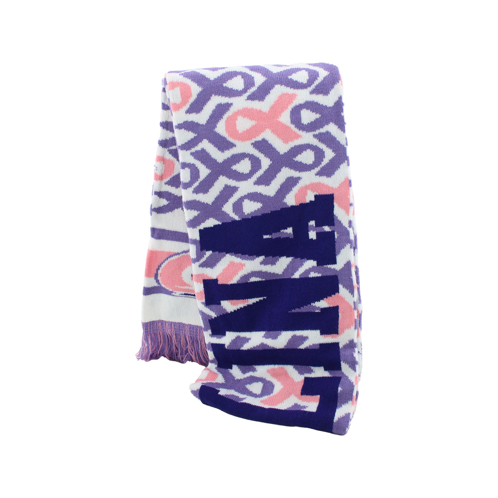 "CAROLINA" in purple on top of Cancer ribbons, pink and purple fringe