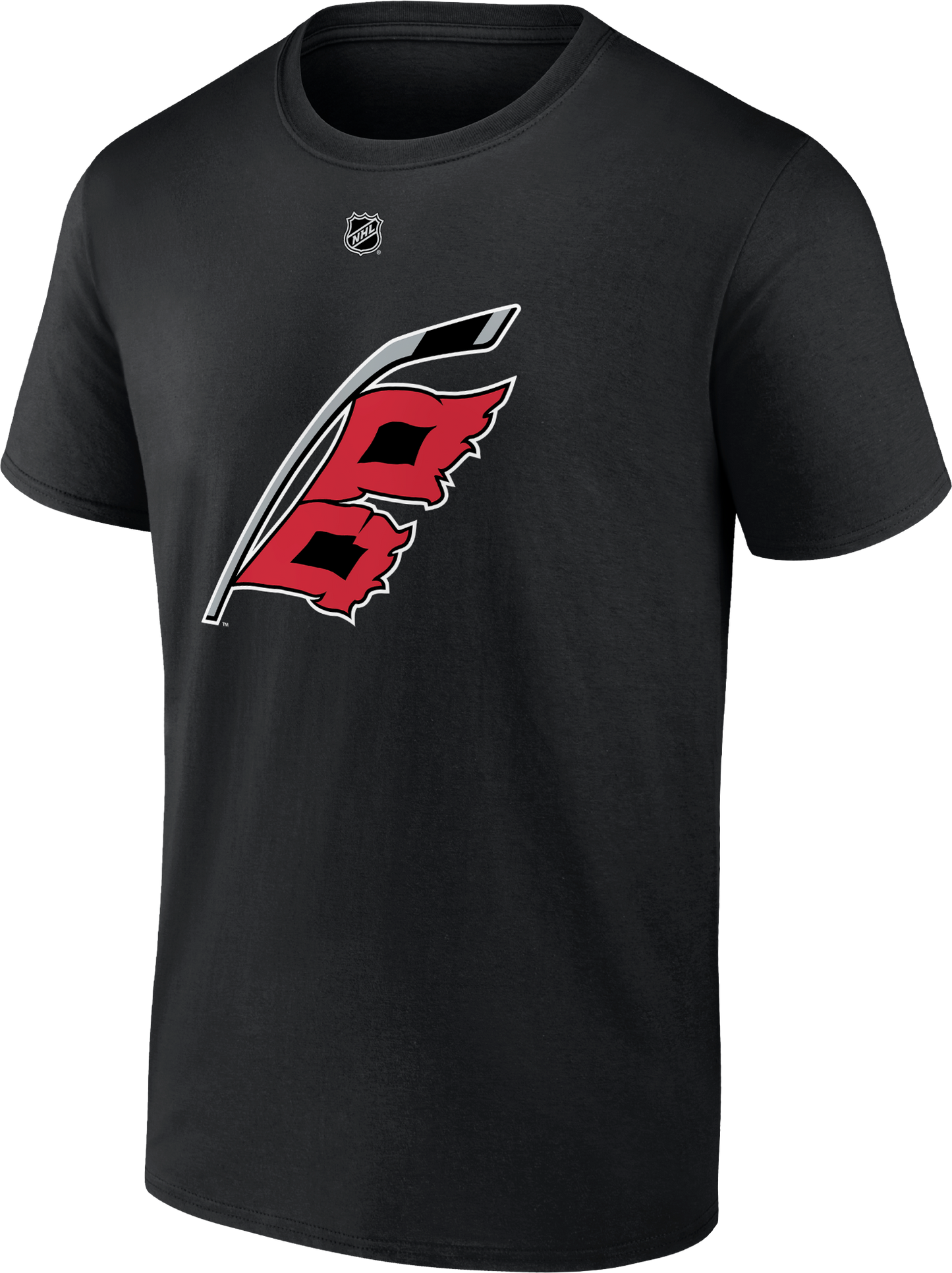 Front: Black tee with Flags logo on front, NHL logo below neck