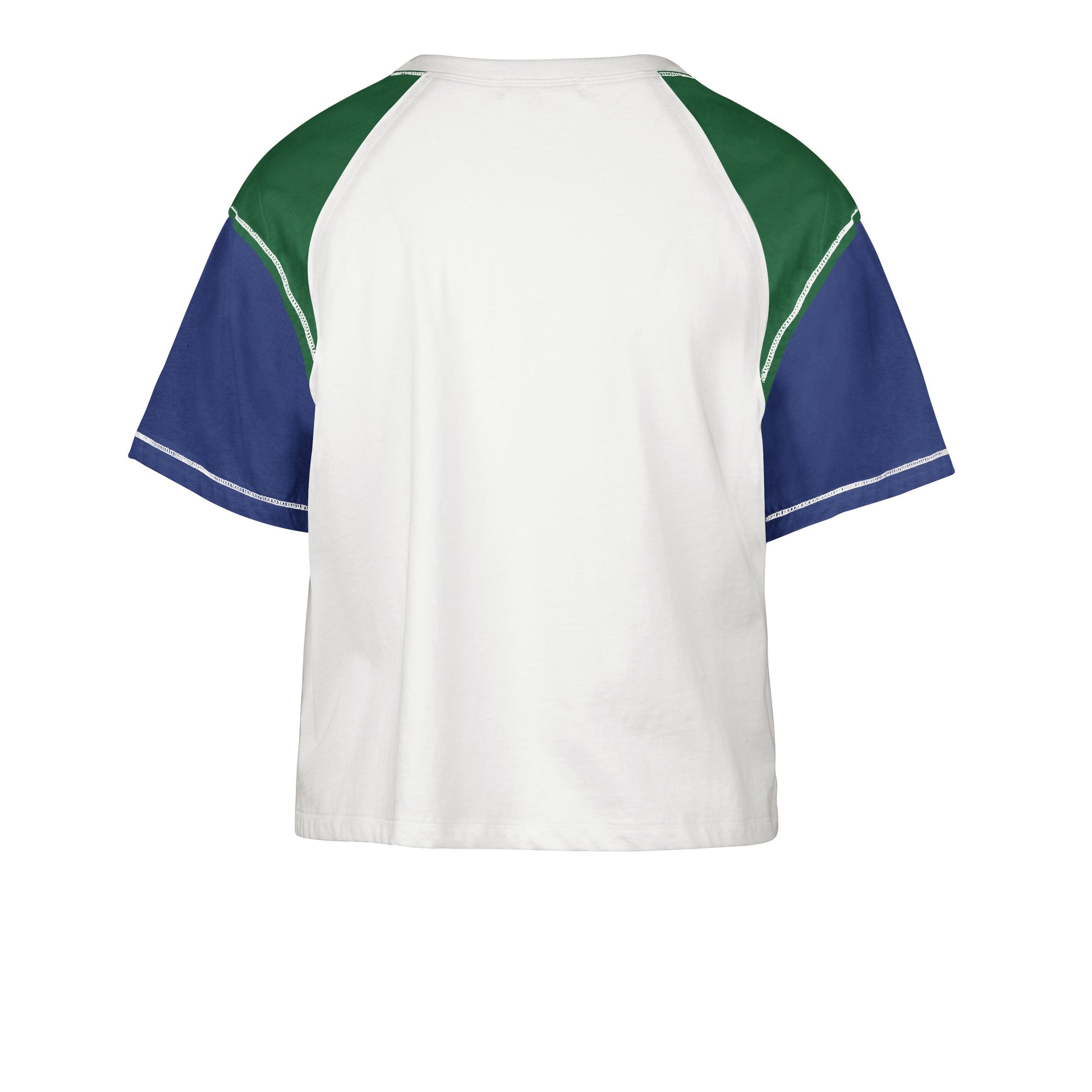 Back: White tank top with blue and green sleeves