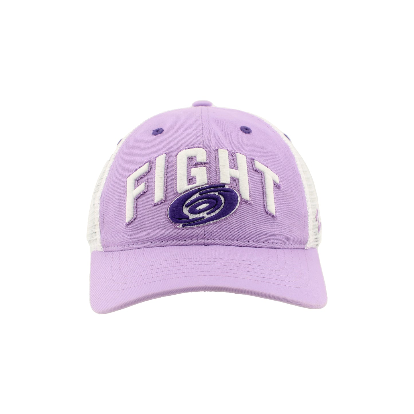 Front: Light purple hat, "FIGHT" arched across front with purple Hurricanes primary logo