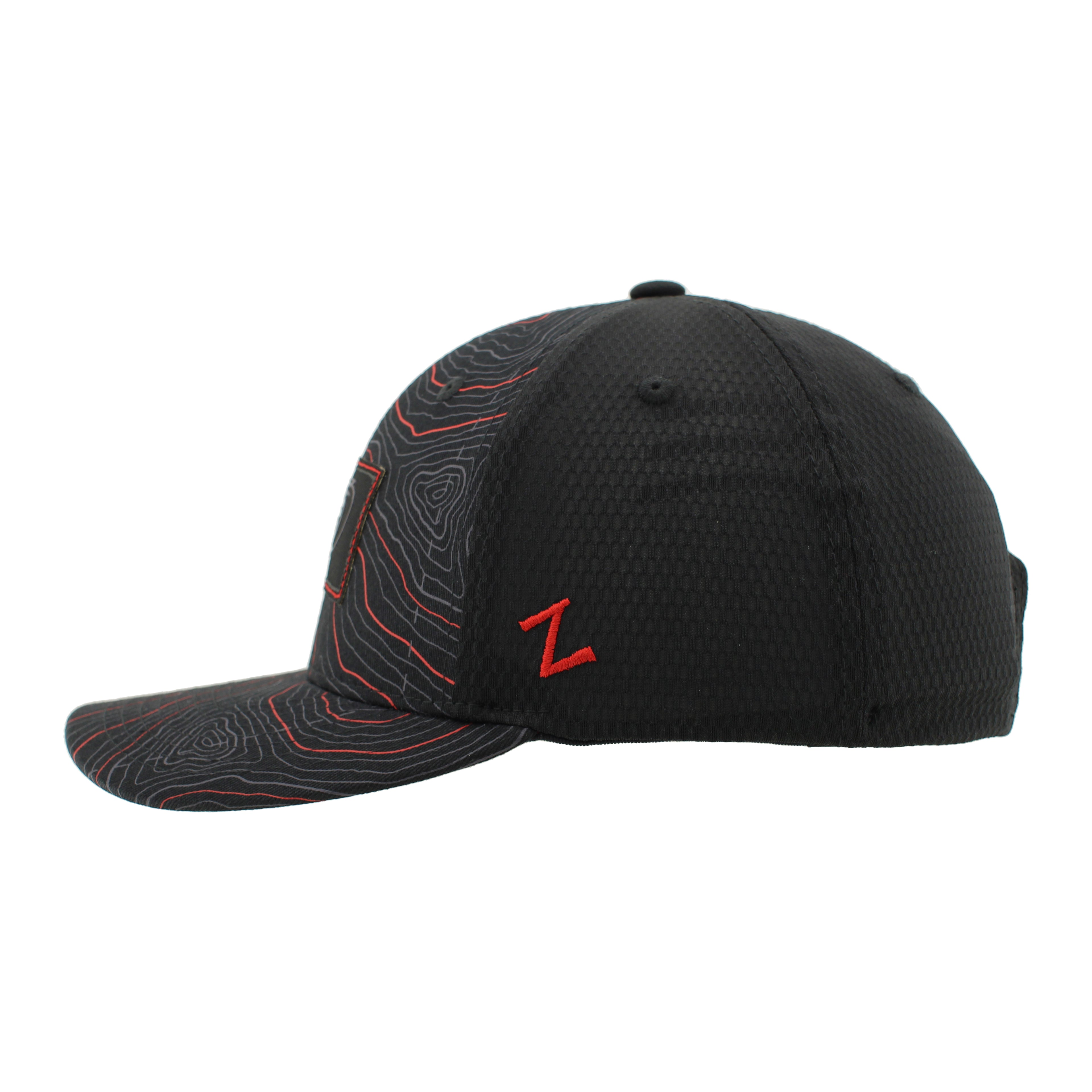 Left: Black hat, red "Z" Zephyr logo on side