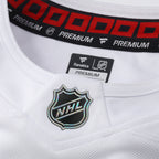 Close up of holographic NHL Shield on front at neckline
