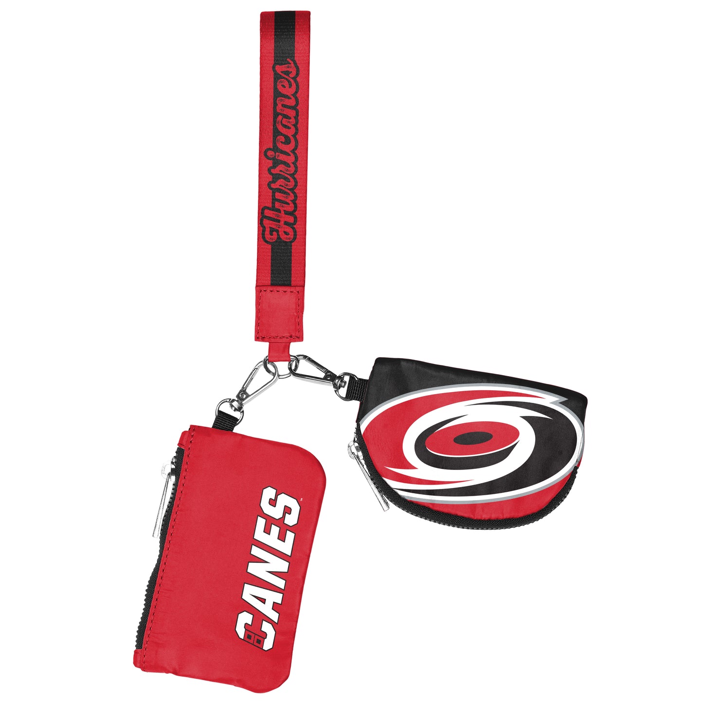 "Hurricanes" on strap, "CANES" wordmark on one pouch, Primary logo on other