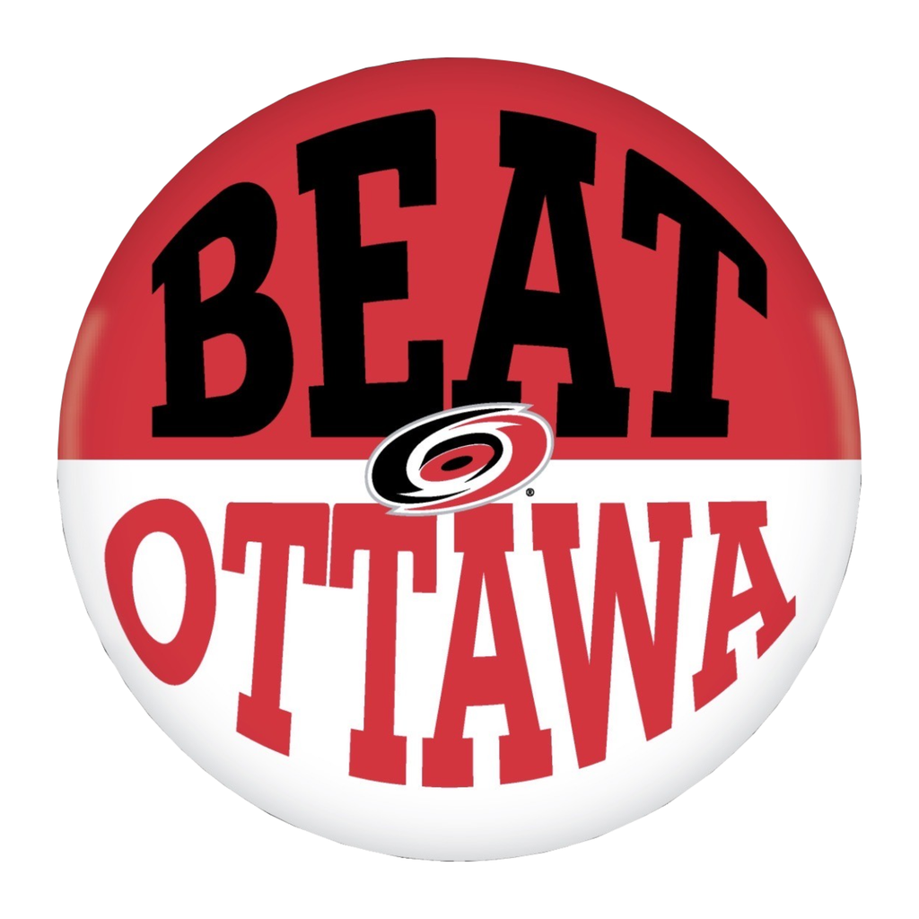 Red/white button; "BEAT" in black, "OTTAWA" in red, Primary logo between words