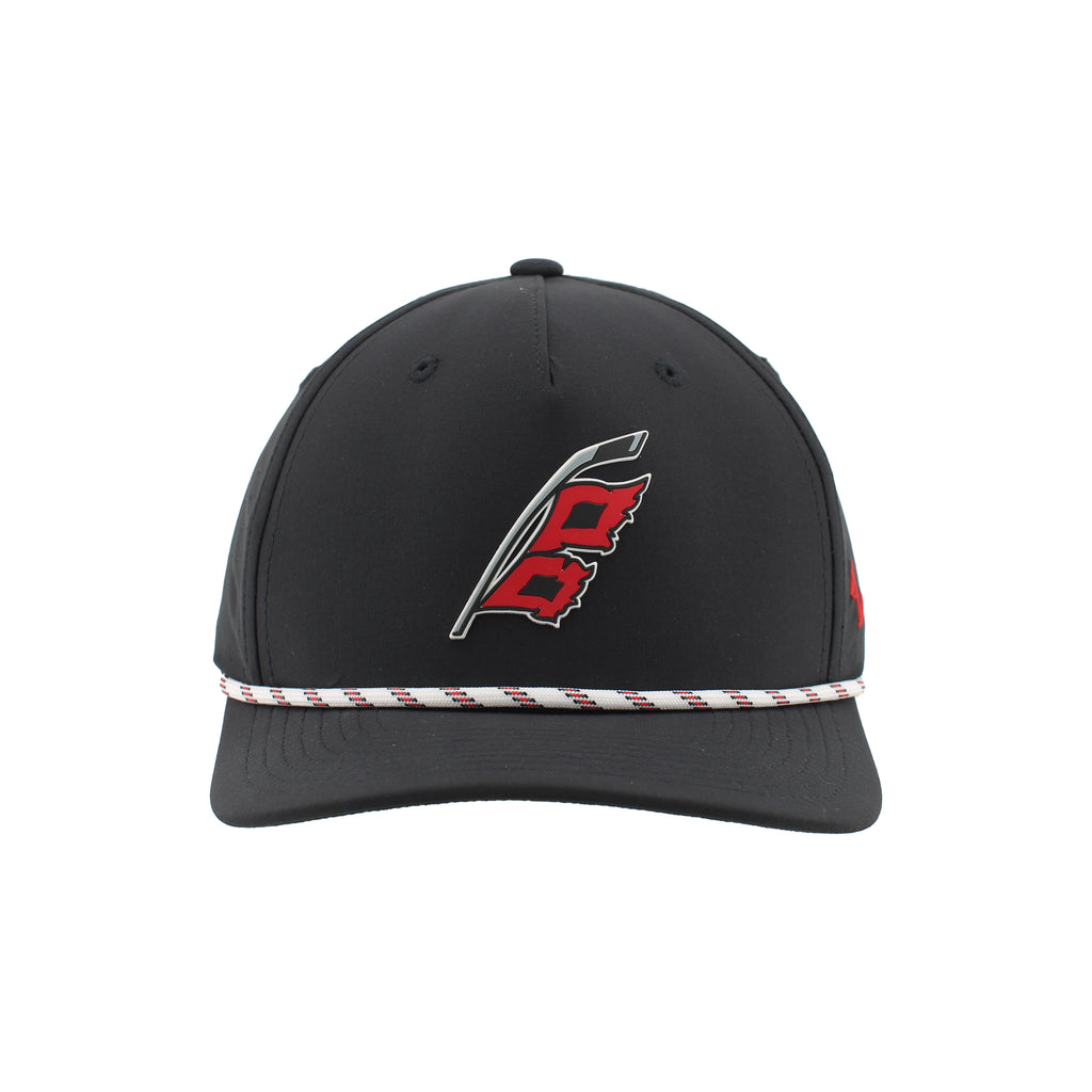 Front: Flags logo on front, white rope with red/black trim on brim